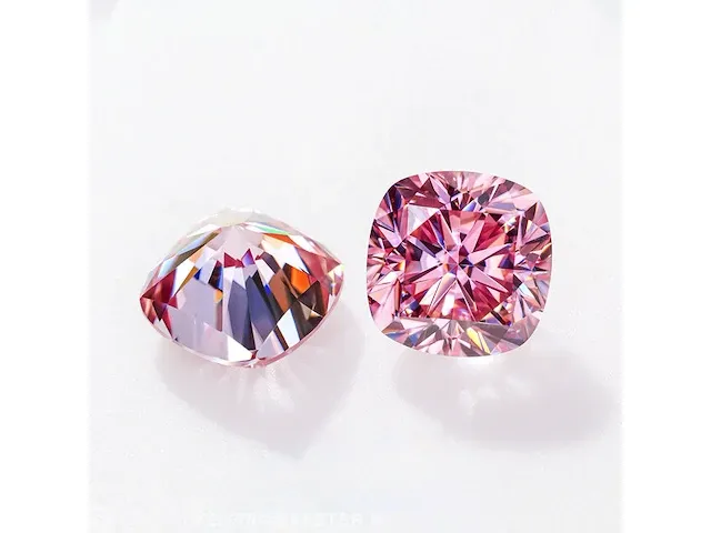 2x genuine cushion shape cut pink 2.00 carat each (certified) - afbeelding 1 van  3