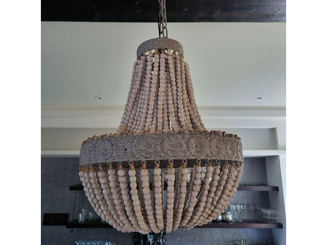 2x hanglamp met houten kralen - afbeelding 2 van  6