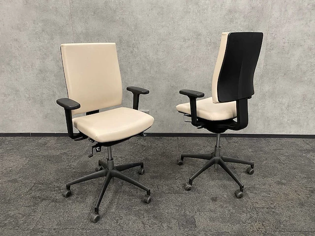2x huislijk - ergonomische bureaustoel - beige leder - afbeelding 1 van  13