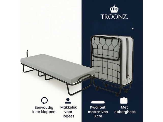 2x luxe opklapbed, vouwbed met matras 80x190 troonz, venetia royal - afbeelding 2 van  8