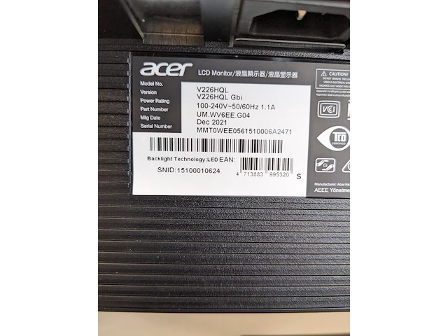 2x monitor , acer, v226hql, 2021 - afbeelding 4 van  5