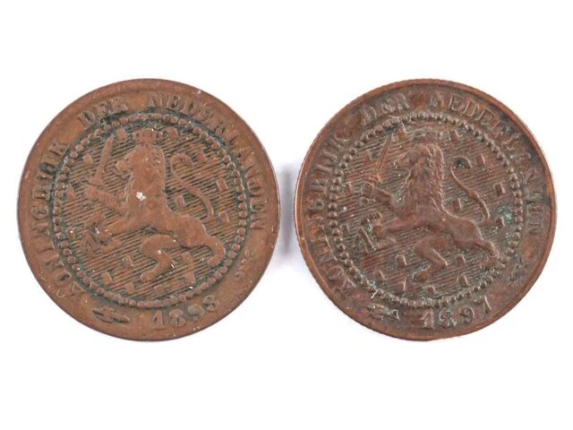 2x munten koningin wilhelmina 1897, 1898 - afbeelding 1 van  2