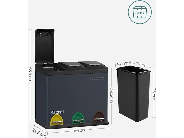 2x prullenbak 24 liter songmics, donkergrijs - afbeelding 2 van  4
