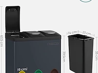 2x prullenbak 24 liter songmics, donkergrijs - afbeelding 2 van  4