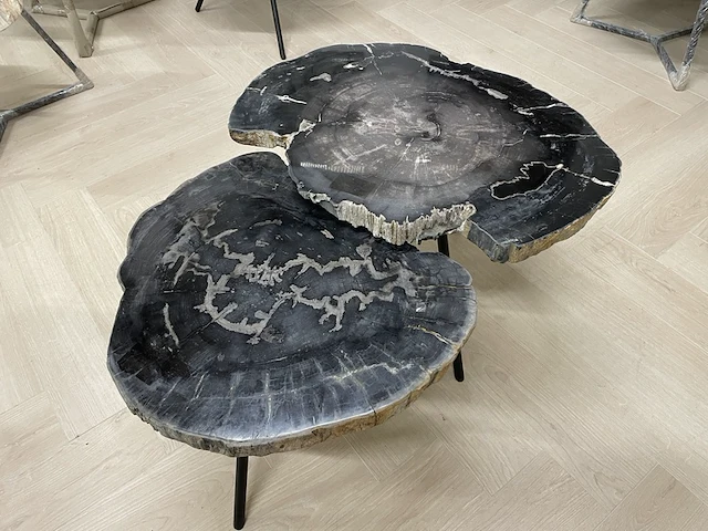 2x salontafel versteend hout, zwart, 2024 - afbeelding 2 van  6