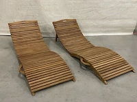2x teakhouten design ligbedden - afbeelding 1 van  4