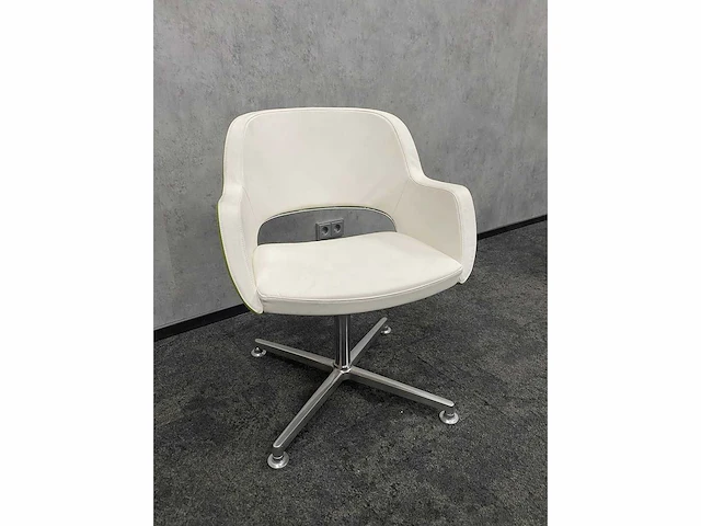 2x twinform - design fauteuil - wit leder/ groene stoffering - afbeelding 12 van  14