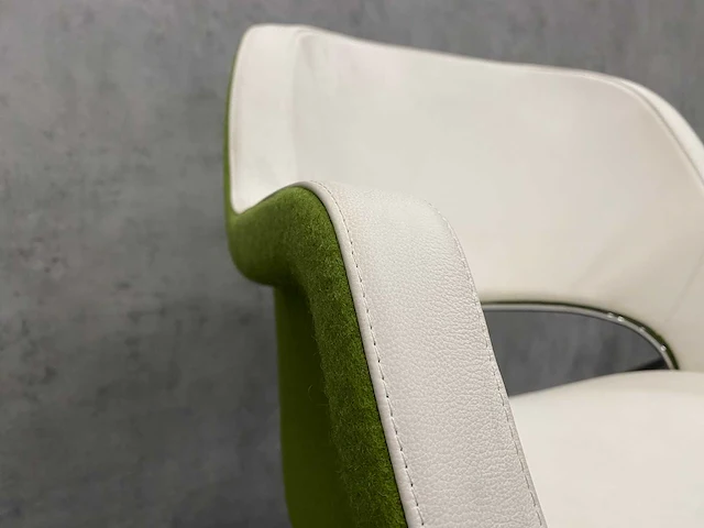 2x twinform - design fauteuil - wit leder/ groene stoffering - afbeelding 14 van  14