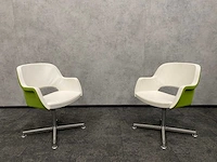 2x twinform - design fauteuil - wit leder/ groene stoffering - afbeelding 1 van  14