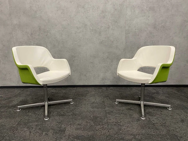 2x twinform - design fauteuil - wit leder/ groene stoffering - afbeelding 4 van  14