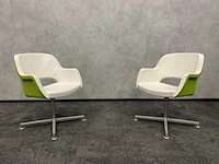 2x twinform - design fauteuil - wit leder/ groene stoffering - afbeelding 4 van  14