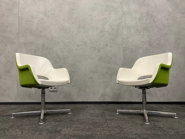 2x twinform - design fauteuil - wit leder/ groene stoffering - afbeelding 5 van  14