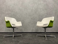 2x twinform - design fauteuil - wit leder/ groene stoffering - afbeelding 5 van  14