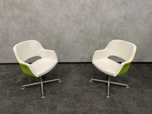 2x twinform - design fauteuil - wit leder/ groene stoffering - afbeelding 6 van  14