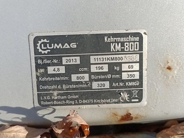 2x veegmachine rolbezem, lumag, km-800, 2013 - afbeelding 4 van  12