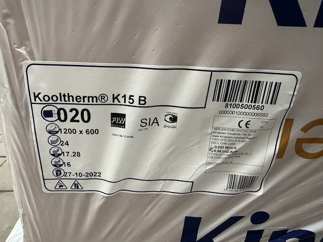 2x vliesgevelplaat 1200x600x20mm rd:0,95 24p/pak kingspan, kooltherm k15 resol - afbeelding 3 van  3