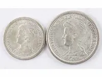 2x zilveren munten koningin wilhelmina 1913, 1914 - afbeelding 1 van  2