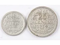 2x zilveren munten koningin wilhelmina 1913, 1914 - afbeelding 2 van  2