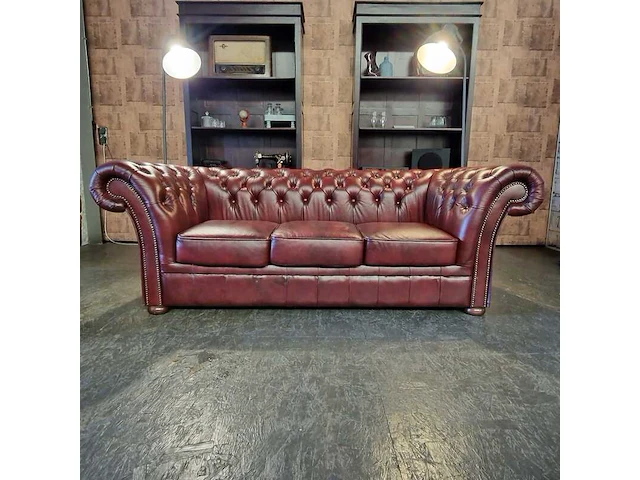 3- zits bank chesterfield, winfield basic, rood - afbeelding 1 van  3