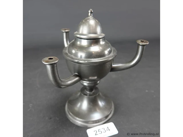 3 armige tinnen olielamp - afbeelding 1 van  5