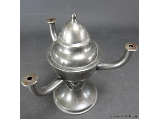 3 armige tinnen olielamp - afbeelding 2 van  5