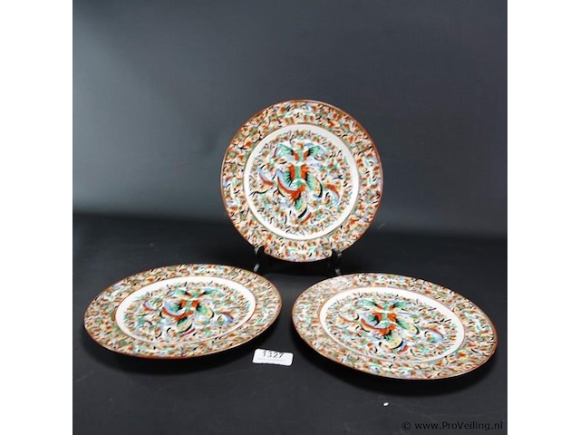 3 chinees rose butterfly porseleinen borden - afbeelding 1 van  5