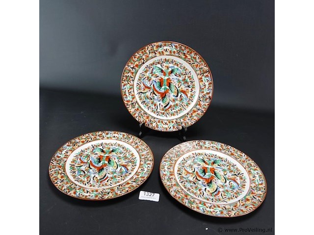 3 chinees rose butterfly porseleinen borden - afbeelding 2 van  5
