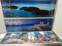 3-luik op canvas met klok. (3x) - afbeelding 1 van  4