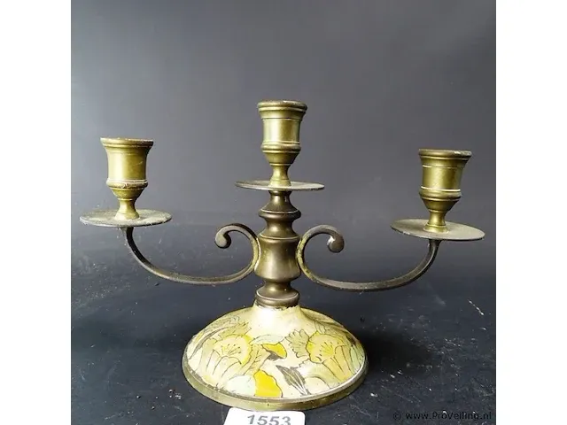 3 punts koperen kandelaar op cloisonne voet - afbeelding 1 van  5