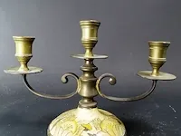 3 punts koperen kandelaar op cloisonne voet - afbeelding 1 van  5
