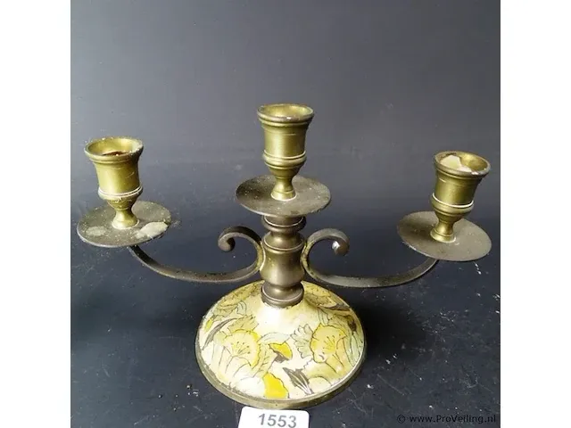3 punts koperen kandelaar op cloisonne voet - afbeelding 2 van  5