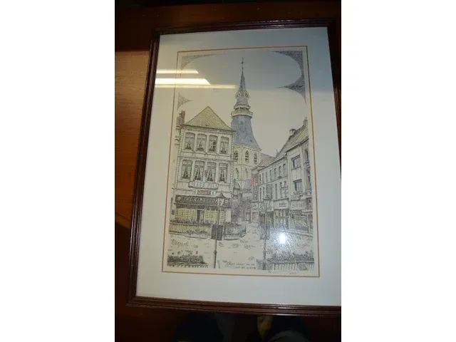 3 schilderijen, 3 tekeningen achter glas, wandversiering - afbeelding 2 van  16