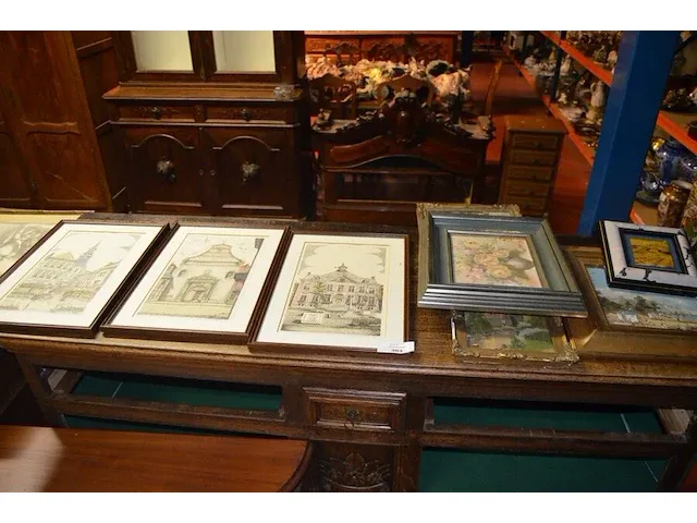 3 schilderijen, 3 tekeningen achter glas, wandversiering - afbeelding 1 van  16
