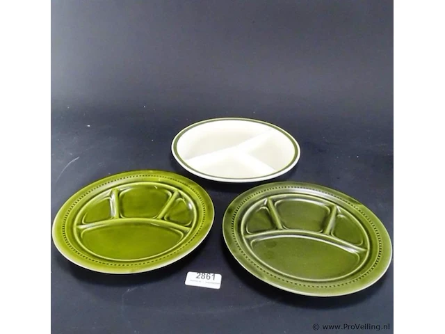 3 vintage aardewerk fondue borden - afbeelding 1 van  5