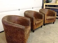 3 zachtlederen fauteuils op houten poten - afbeelding 3 van  5