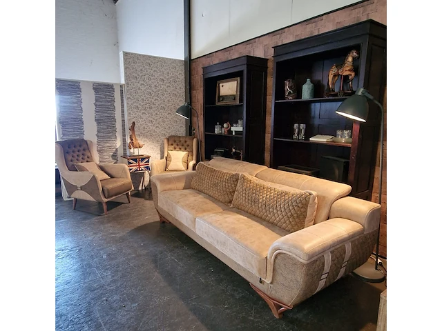 3-zits + 2-zits bank chesterfield, dareton, beige - afbeelding 2 van  10