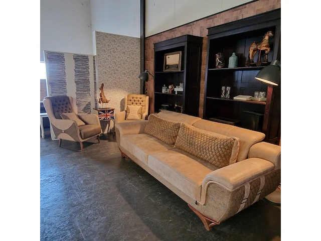 3-zits + 2-zits bank chesterfield, dareton, beige - afbeelding 4 van  10
