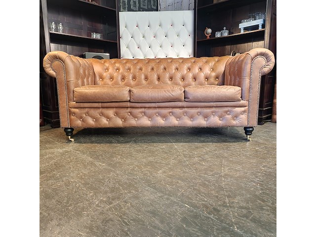 3-zits bank chesterfield , brighton, bruin - afbeelding 1 van  8