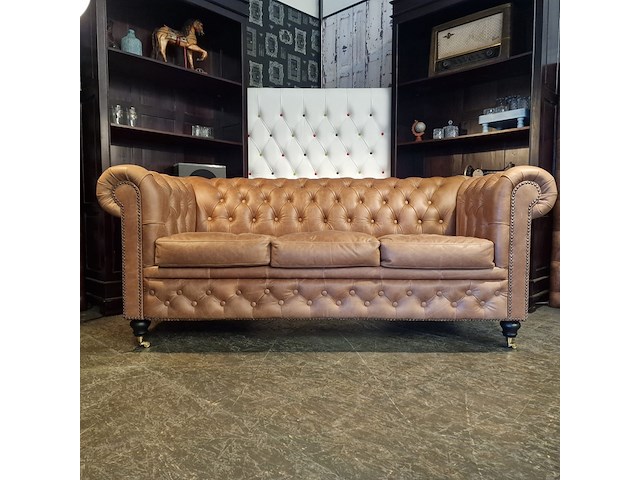 3-zits bank chesterfield , brighton, bruin - afbeelding 7 van  8