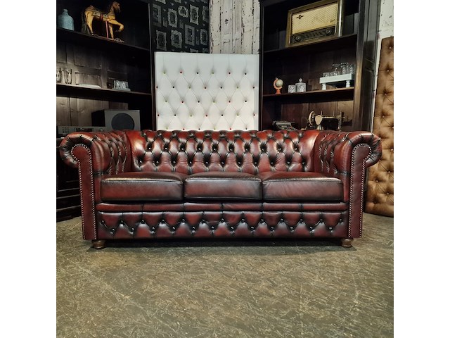 3-zits bank chesterfield, brighton, rood - afbeelding 1 van  5