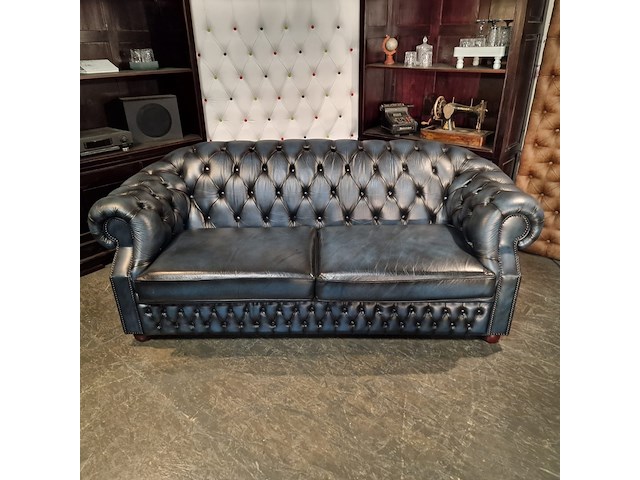 3-zits bank chesterfield, charlston, blauw - afbeelding 1 van  5