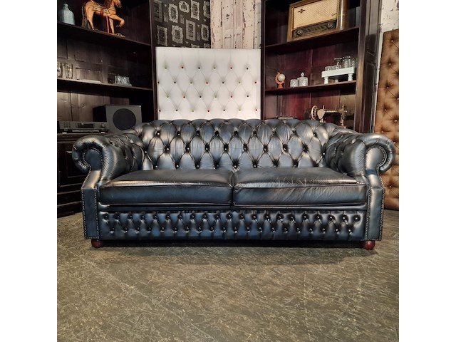 3-zits bank chesterfield, charlston, blauw - afbeelding 2 van  5