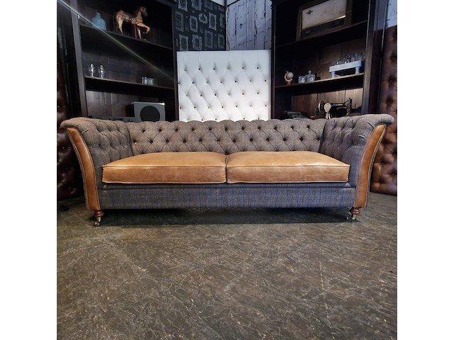 3-zits bank chesterfield, geranium, grijs - afbeelding 1 van  3