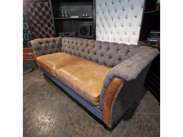 3-zits bank chesterfield, geranium, grijs - afbeelding 2 van  3