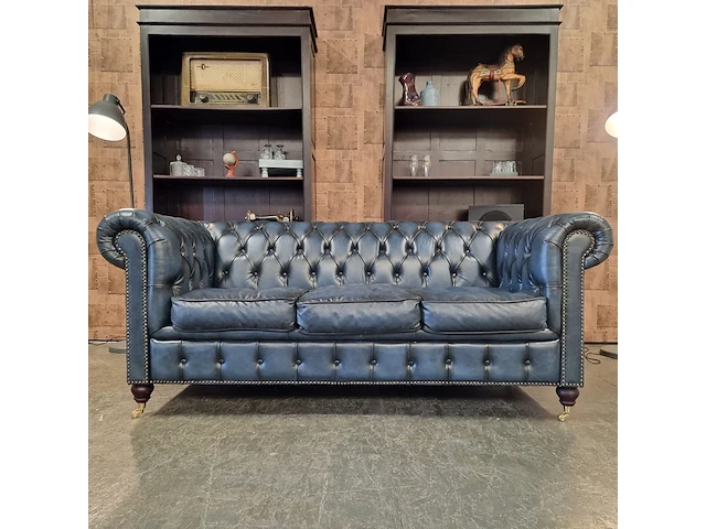 3-zits bank chesterfield, ingleton, blauw - afbeelding 1 van  7