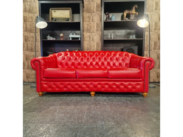 3-zits bank chesterfield, melbourne, rood - afbeelding 1 van  5