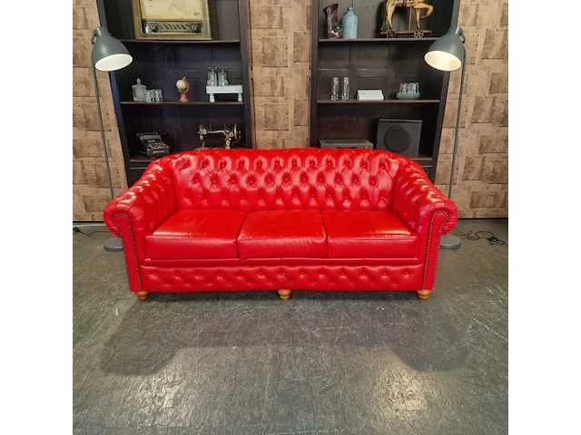 3-zits bank chesterfield, melbourne, rood - afbeelding 2 van  5