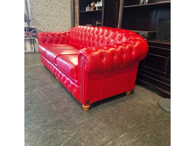 3-zits bank chesterfield, melbourne, rood - afbeelding 3 van  5