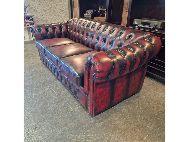 3-zits bank chesterfield, melbourne , rood - afbeelding 5 van  6