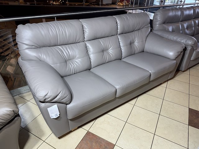 3-zits bank, grijs leer, houten poten - afbeelding 1 van  4